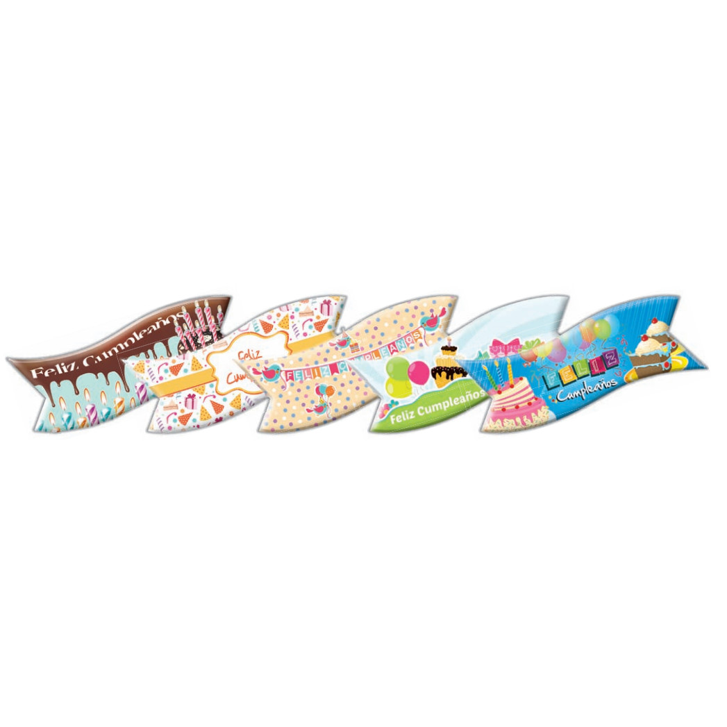 Letrero Oblea Feliz Cumpleaños 9½X4 Cm    · ref L013 · 48 unidades · Artipas