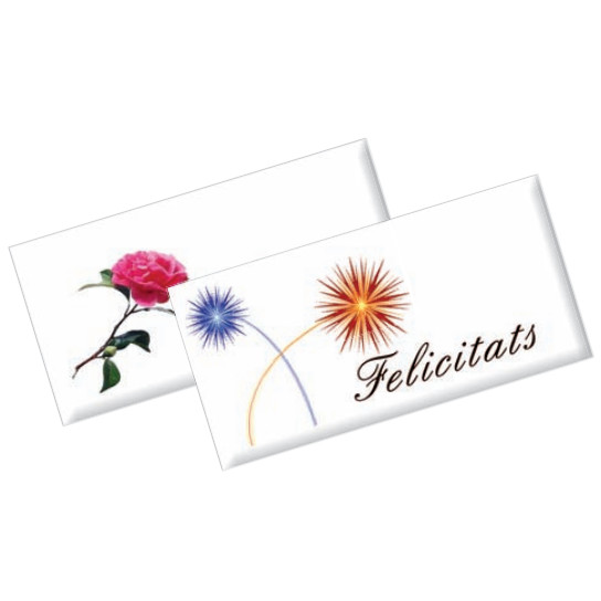 Letrero Oblea Felicitats 10x5 Cm · 48 unidades · Artipas