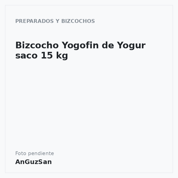 Bizcocho Yogofin de Yogur saco 15 kg · 15 unidades · Zeelandia