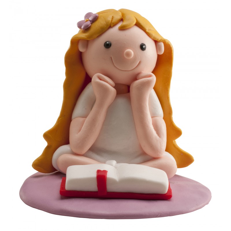 Niña comunión leyendo biblia 8 cm clay · 6 unidades · Dekora