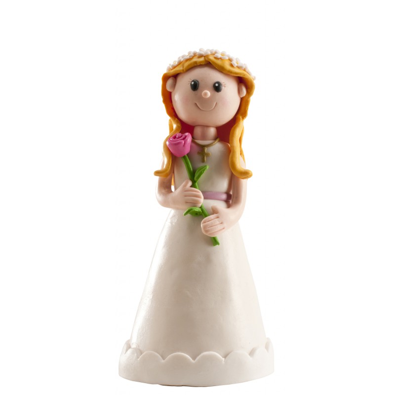 Niña comunión con flores 13 cm clay · 6 unidades · Dekora