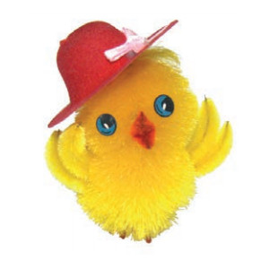 Pollito sombrero rojo c/ lazo 6.5 cm · 12 unidades · Artipas