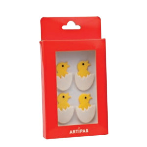 Pollo en cáscara de azúcar 45x35 mm · 4 unidades · Artipas