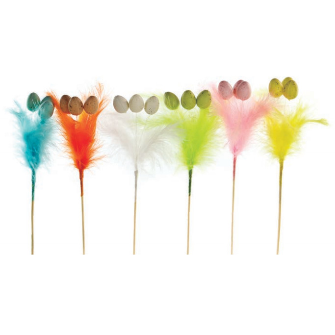 Pick plumas marabú con huevos 18 cm · 12 unidades · Artipas