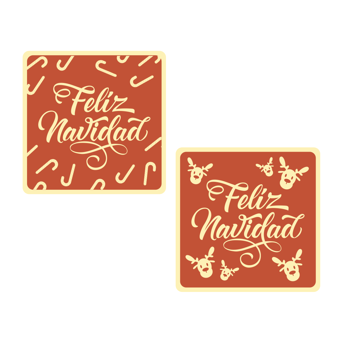 Placa *Feliz Navidad* renos y bastones de chocolate blanco 30x30 mm (224 u.) · 224 unidades · Artipas