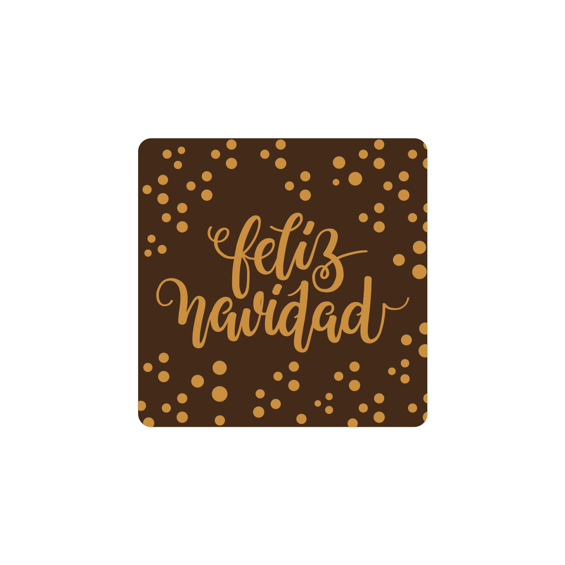 Placa *Feliz Navidad* dorada de chocolate negro 30x30 mm (168 u.) · 168 unidades · Artipas