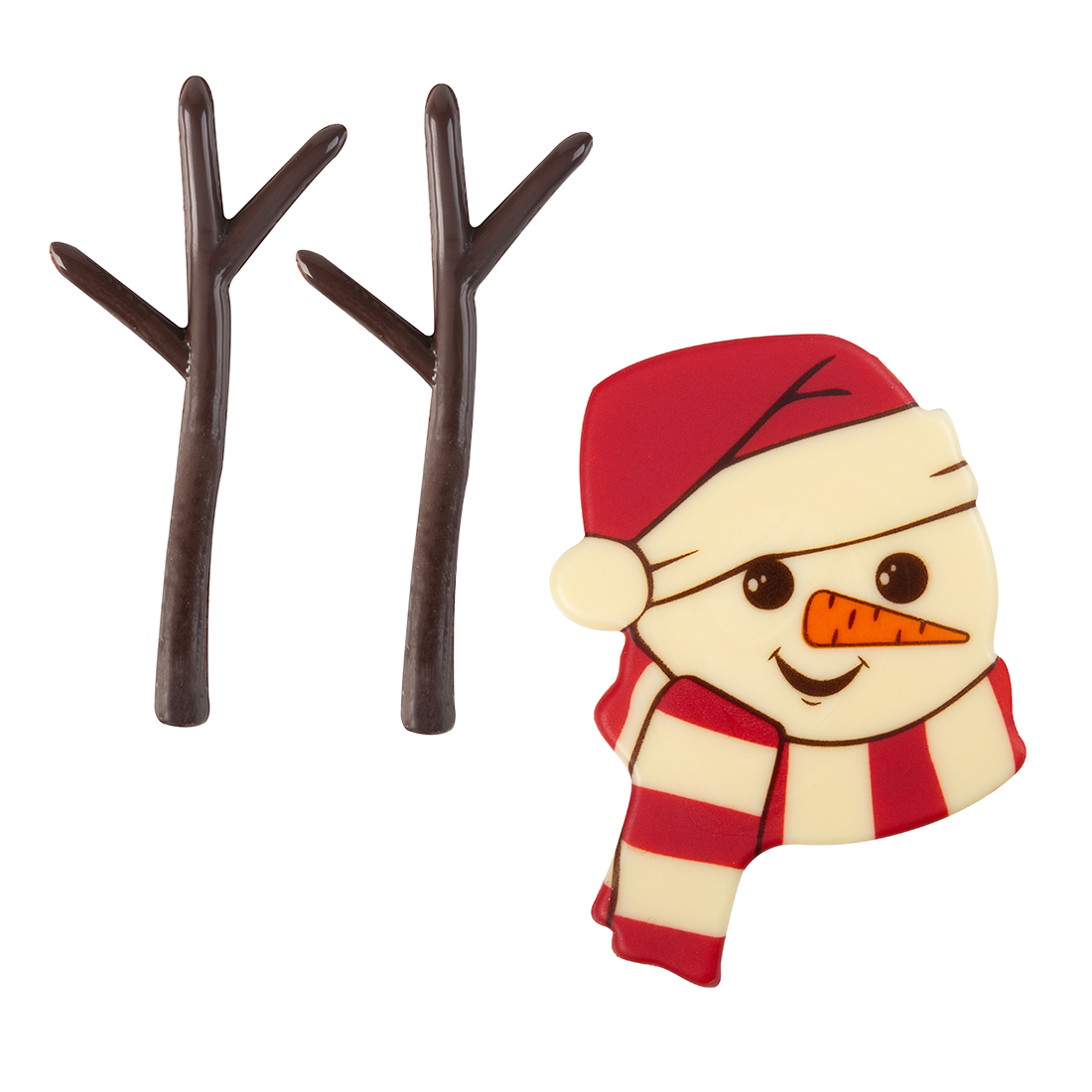 Muñeco de Nieve + Brazos de Chocolate Negro y Blanco 86x63 mm (30 Sets) · Artipas