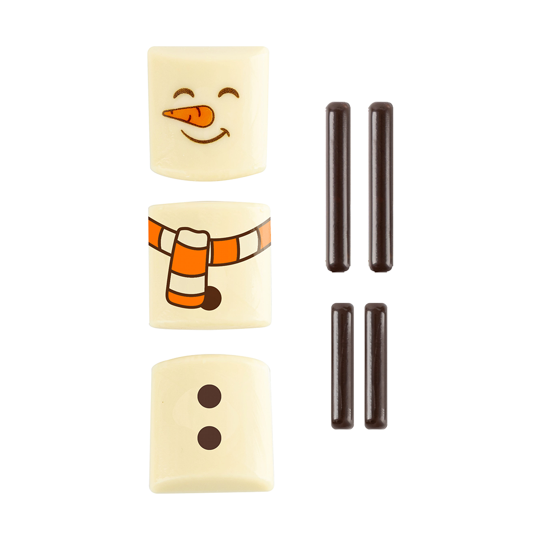 Muñeco de Nieve Chocolate Blanco 3 piezas 30x30 mm (24 Sets) · Artipas
