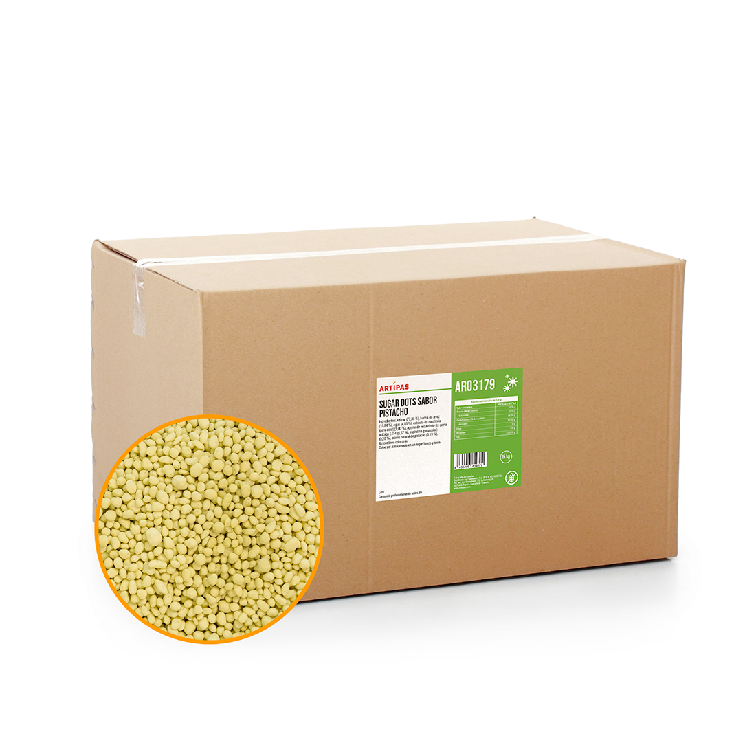 Sugar Dots Sabor Pistacho (15 kg) · ref AR03179 · Artipas