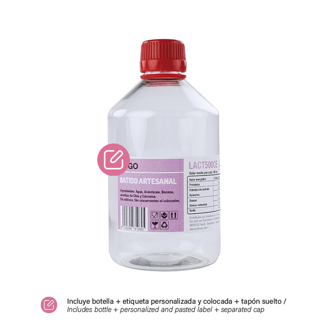Botella 500 ml Etiquetada con Tapón · 36 unidades · Artipas