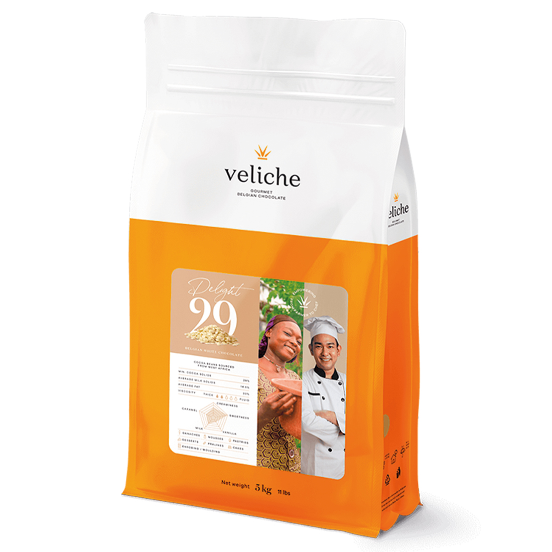 Delight 29. Cobertura de Chocolate Blanco 29 % 5 Kg · 5 unidades · Artipas