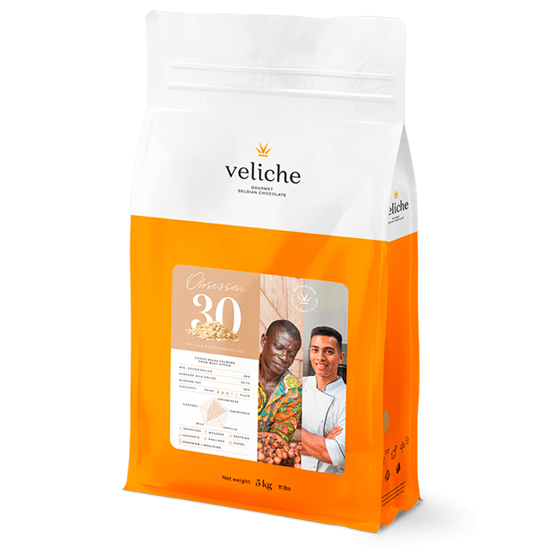 Obsession 30. Cobertura de Chocolate Blanco 30 % 5 kg · 5 unidades · Artipas