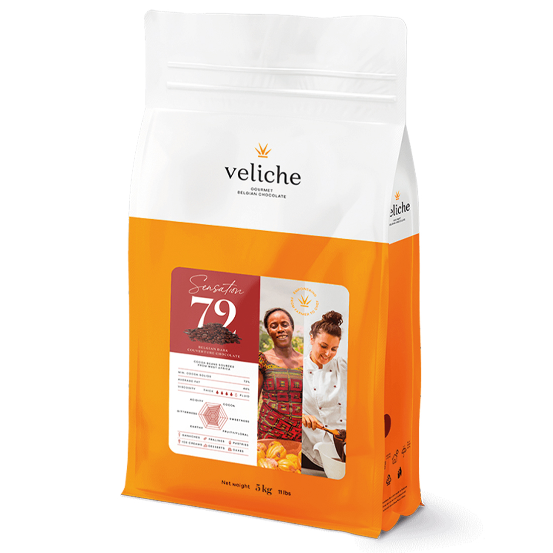Sensation 72. Cobertura Chocolate Negro 72 % 5 kg · 5 unidades · Artipas