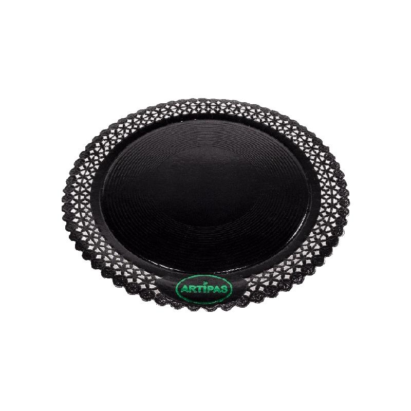 Plato Zeus Negro Laminado 25 cm · 100 unidades · Artipas