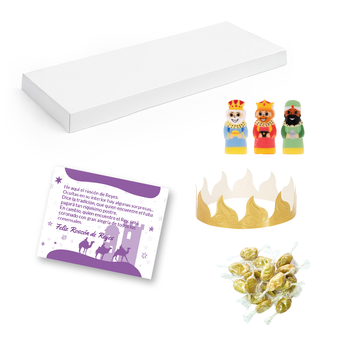 Set para Roscón Rey + Haba Envuelta + Tarjeta Español · Artipas