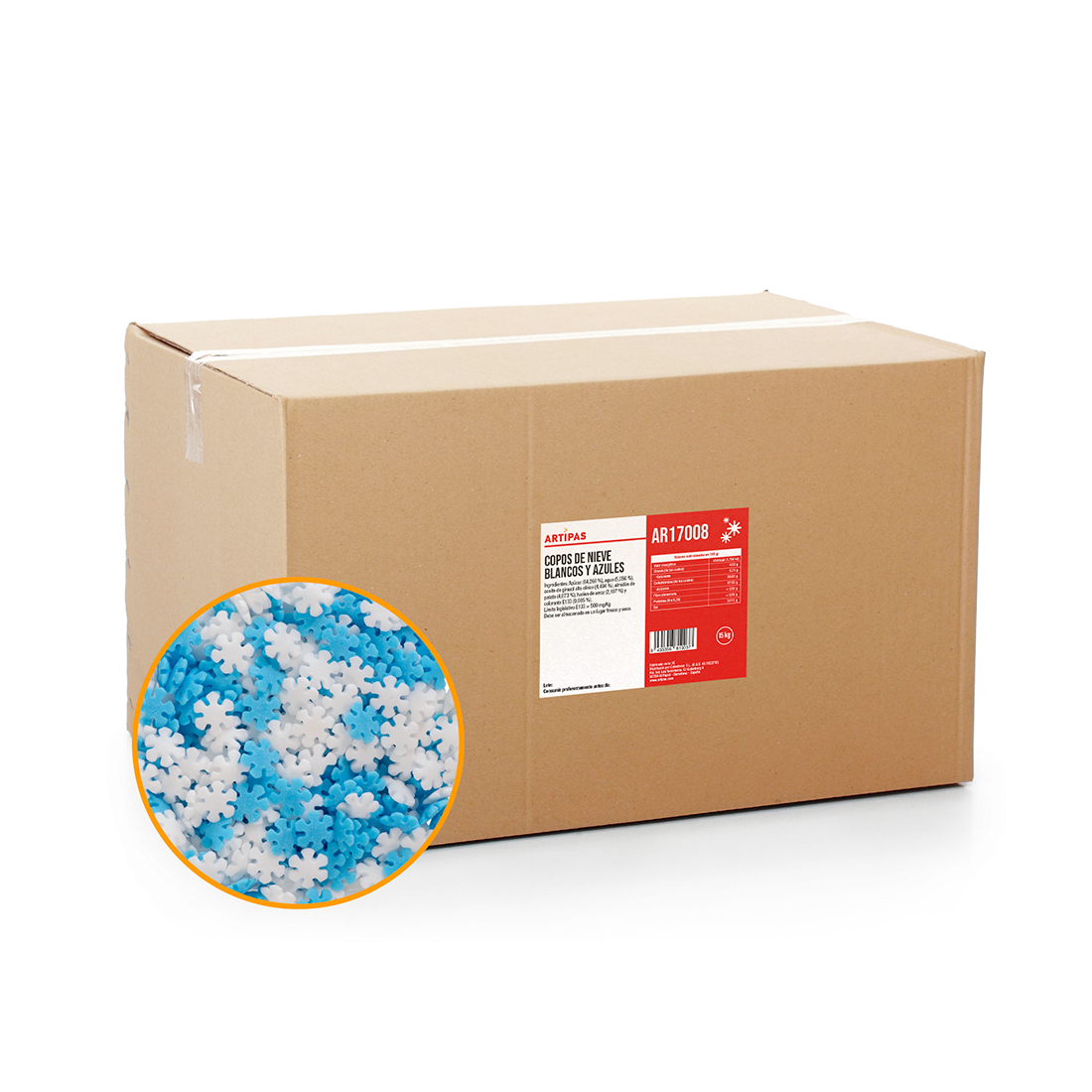 Mix Navidad Copos de Nieve Blancos y Azules de Azúcar (15 kg) · Artipas