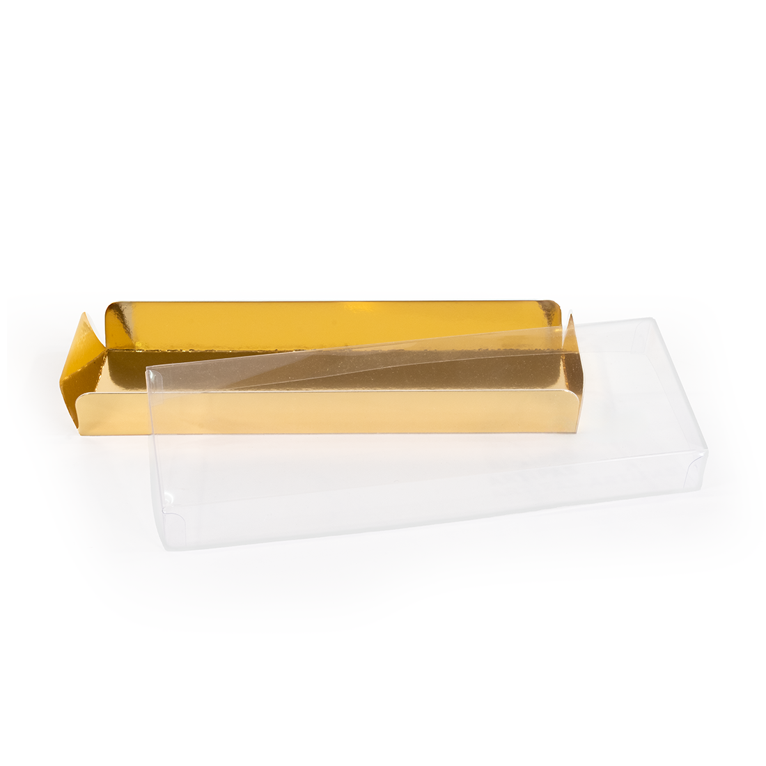 Caja de Turrón Dorada 4 Alas 260x90x3 y Tapa de Acetato Anónima (1 u.) · Artipas