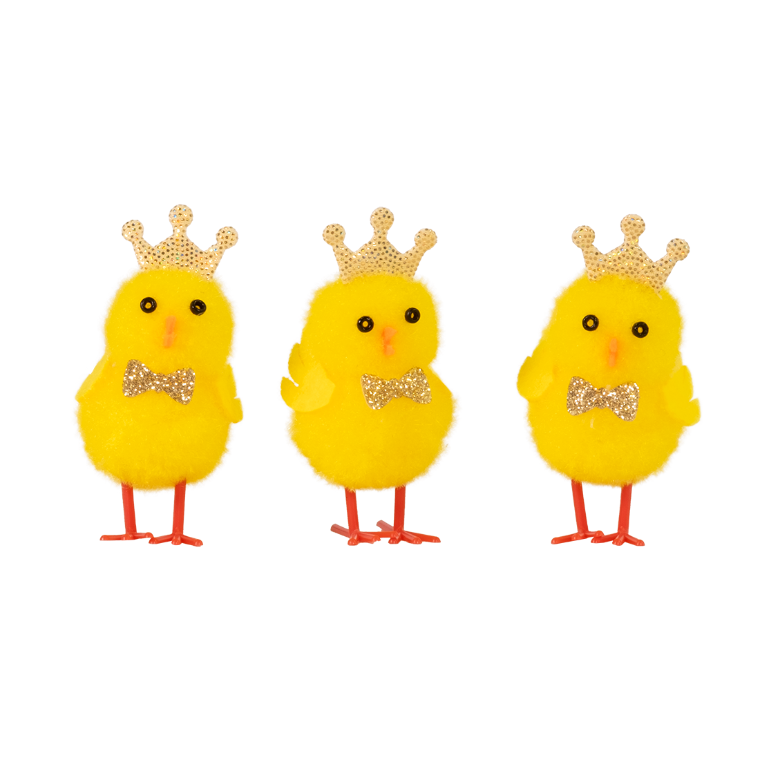 Pollito con Pajarita y Corona Dorada de Lana h56 mm (3 u.) · Artipas