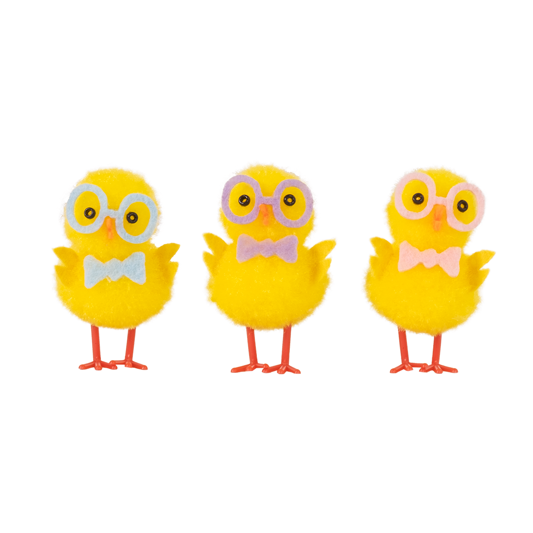 Pollito con Gafas de Colores y Pajarita de Lana h45 mm (3 u.) · Artipas