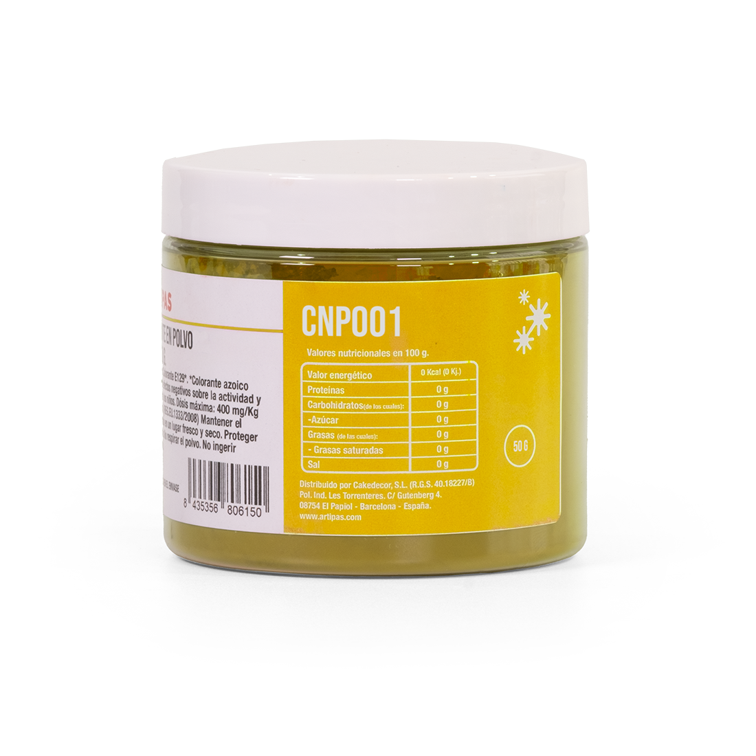 Colorante natural en polvo hidro/liposoluble amarillo 20-50 µm (50 g) · Artipas