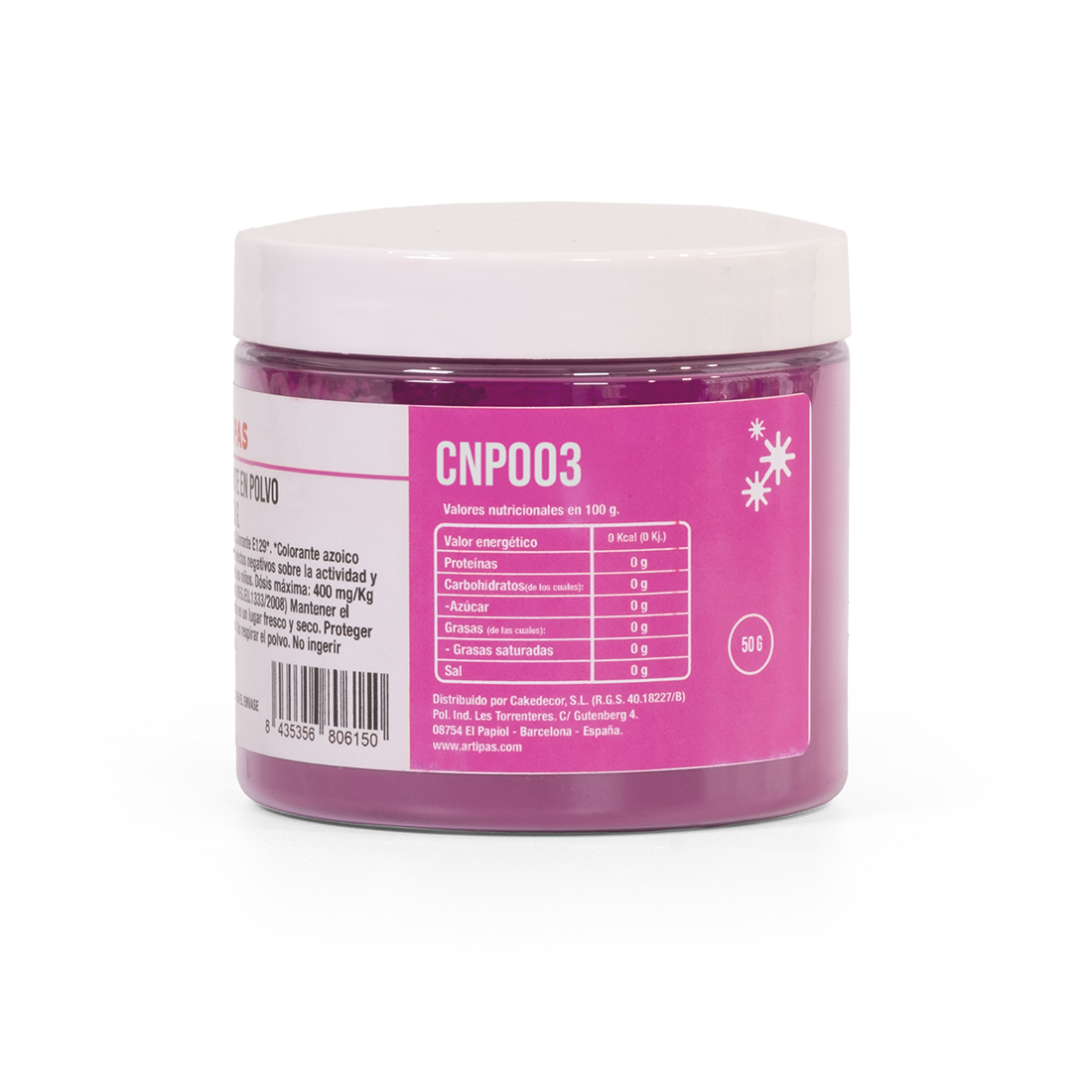 Colorante natural en polvo hidro/liposoluble rosa 20-50 µm (50 g) · Artipas