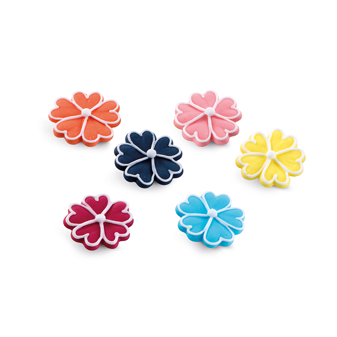 Surtido flores con pétalos en forma de corazón de azúcar Ø25 mm (72 u.) · 72 unidades · Artipas