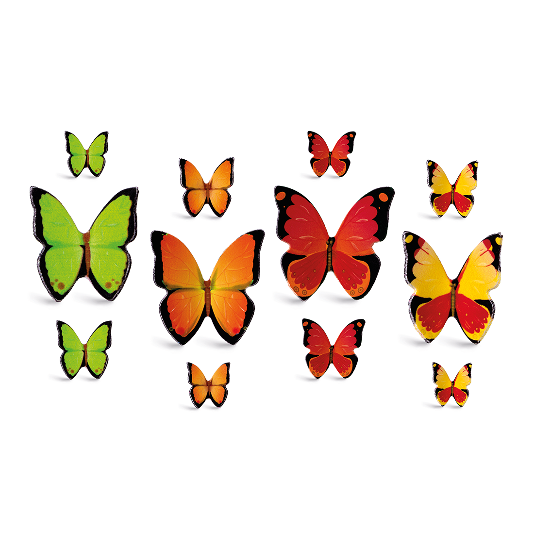 Surtido de mariposas en 4 colores de azúcar h30-40-100 mm (55 u.) · 55 unidades · Artipas