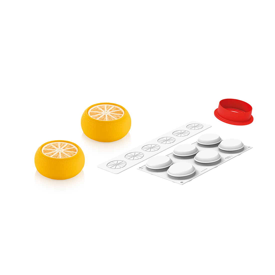 Molde Cítricos en rodajas de silicona 6 piezas Ø70 h31 mm 100 ml + tapete de silicona + cortante (1 Set) · Artipas