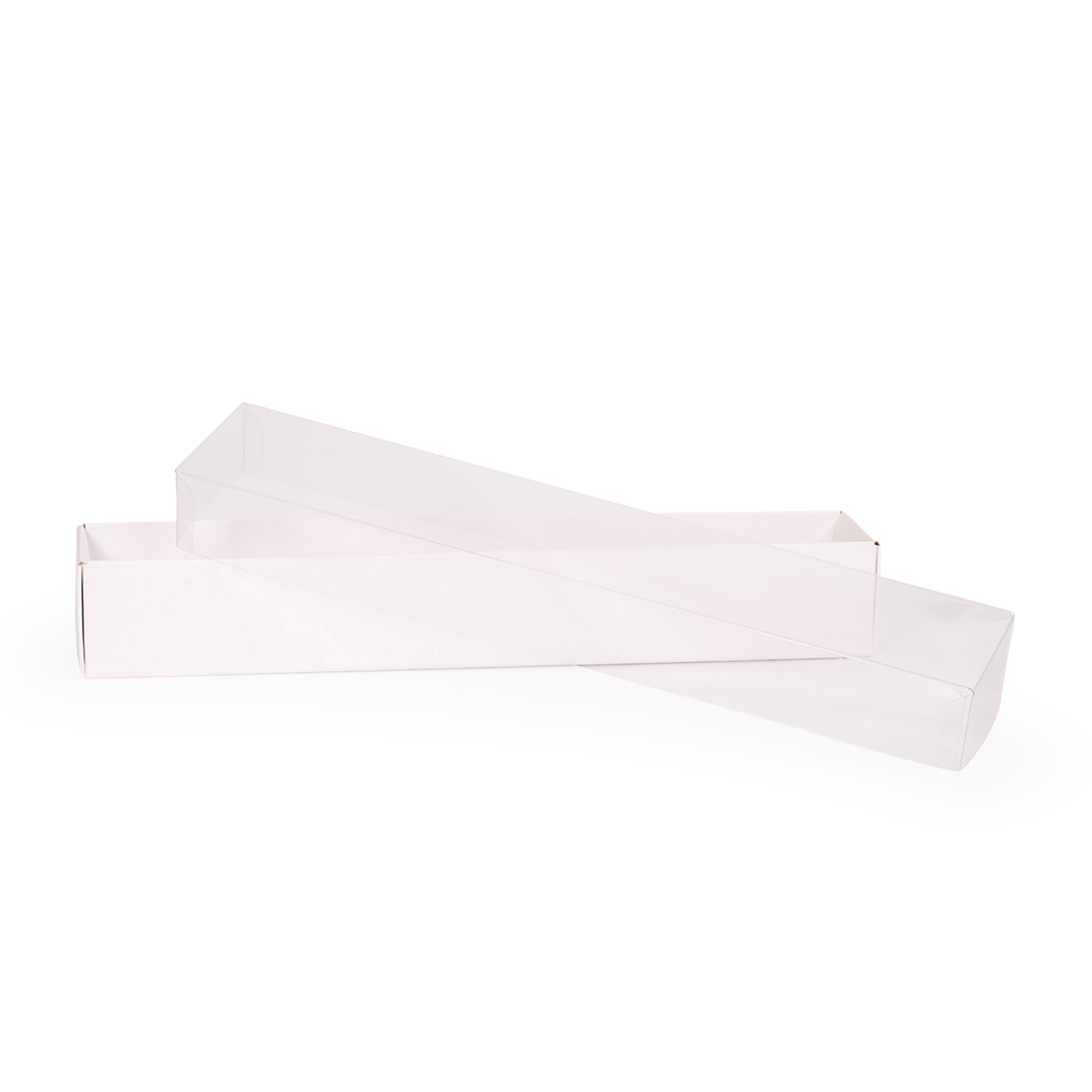 Caja blanca de cartón + tapa de acetato -Anónima- 260x45 h40 mm (25 u.) · Artipas
