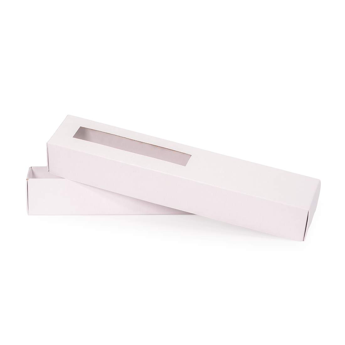Caja blanca de cartón + tapa de acetato con ventana -Anónima- 260x45 h40 mm (25 u.) · Artipas