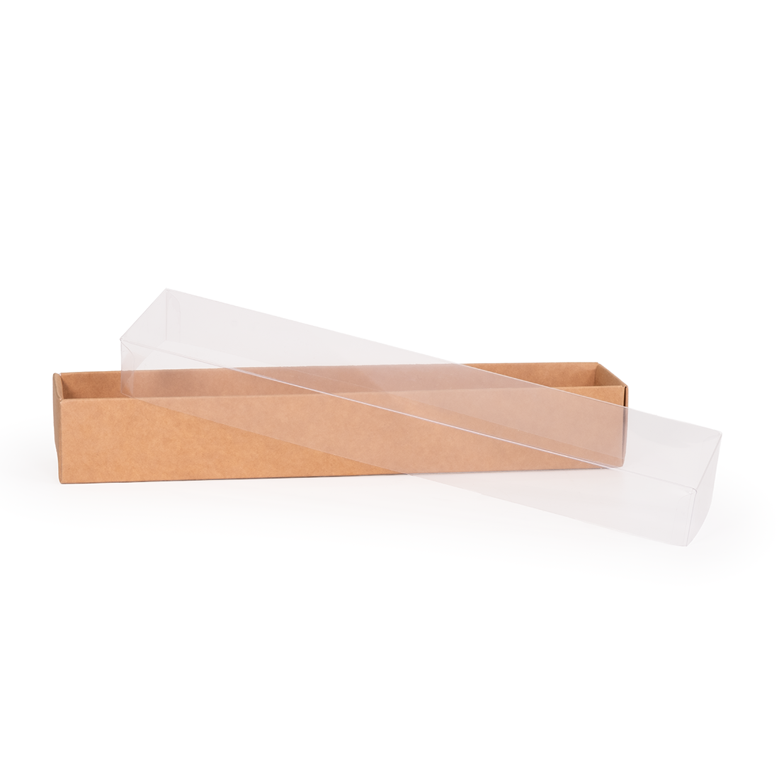Caja kraft de cartón + tapa de acetato -Anónima- 260x45 h40 mm (25 u.) · Artipas