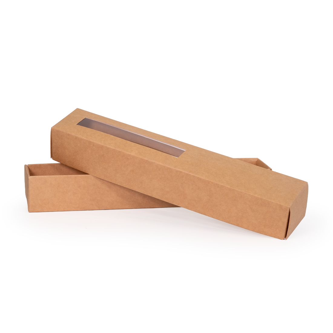 Caja kraft de cartón + tapa de acetato con ventana -Anónima- 260x45 h40 mm (25 u.) · Artipas