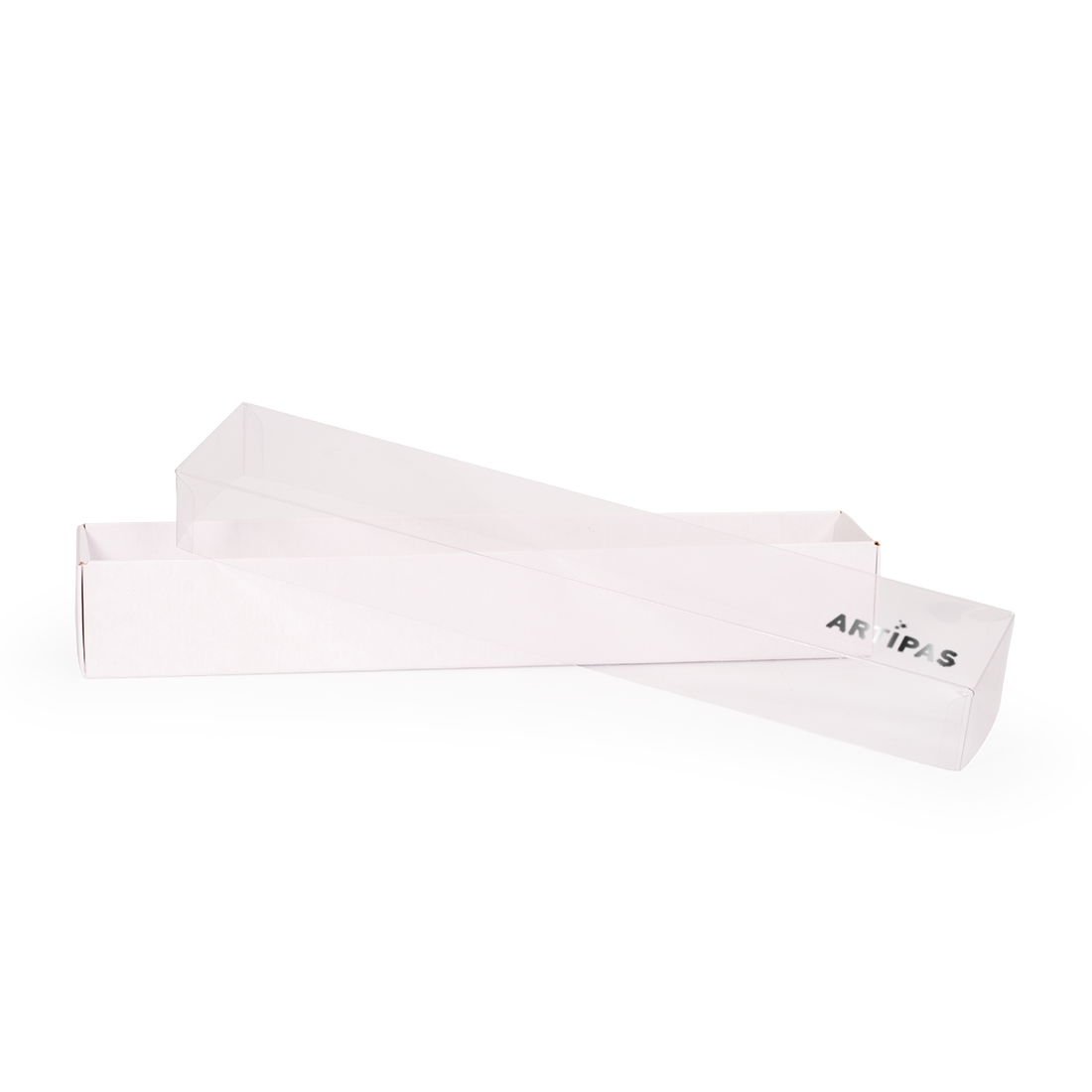 Caja blanca de cartón + tapa de acetato -Laminada- 260x45 h40 mm (50 u.) · Artipas