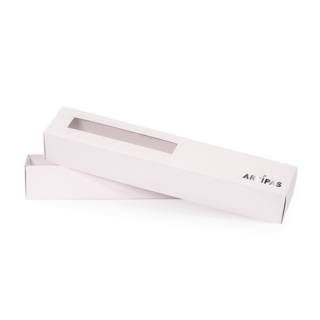 Caja blanca de cartón + tapa de acetato con ventana -Laminada- 260x45 h40 mm (50 u.) · Artipas