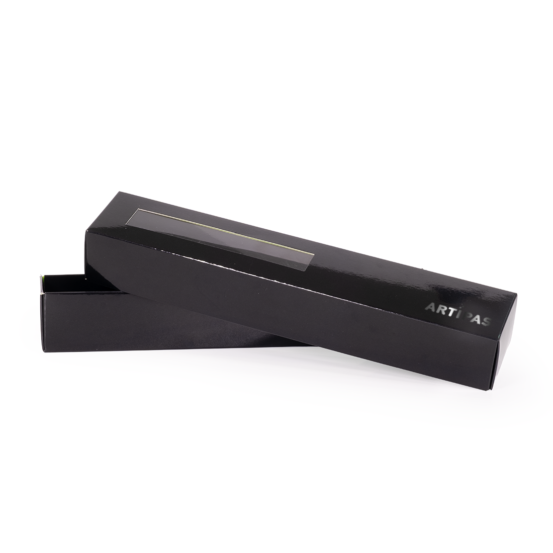 Caja negra de cartón + tapa de acetato con ventana -Laminada- 260x45 h40 mm (50 u.) · Artipas