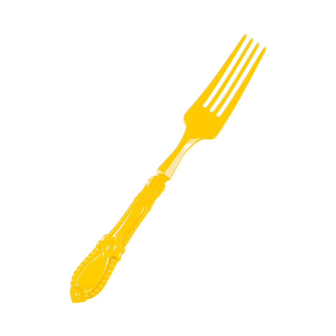 Mini tenedor barroco amarillo de poliestireno 95x12 h10,8 mm (25 u.) · Artipas