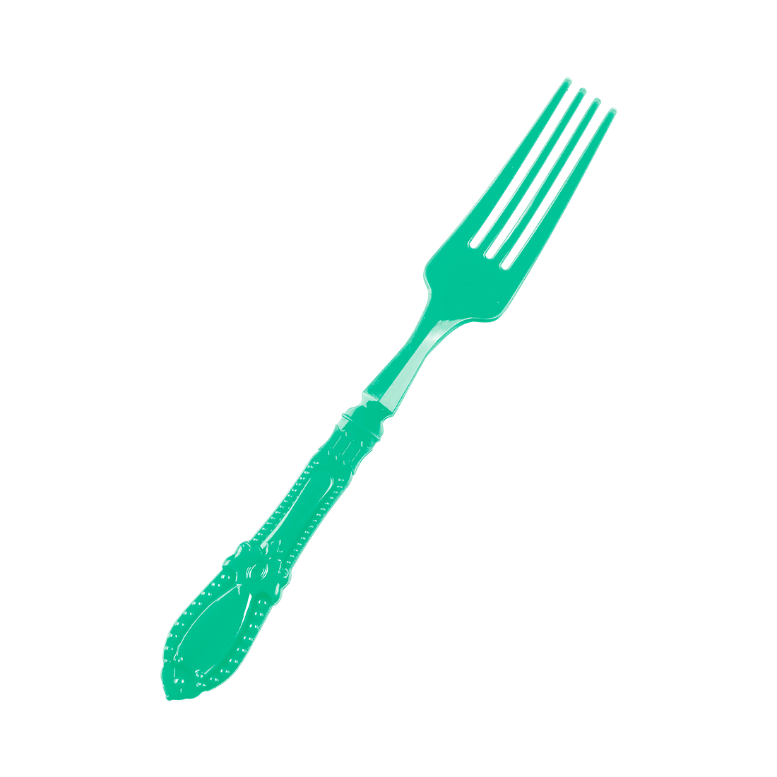 Mini tenedor barroco verde agua de poliestireno 95x12 h10,8 mm (25 u.) · Artipas