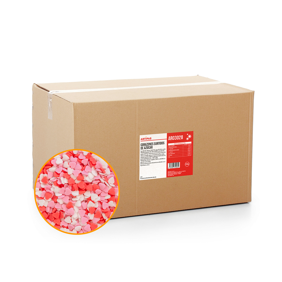 Corazones de Azúcar Surtidos Caja (15 kg) · Artipas