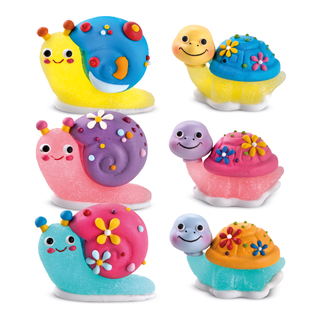 Surtido de caracoles y tortugas felices de azúcar y gelatina h45-50mm (24 u.) · 24 unidades · Artipas