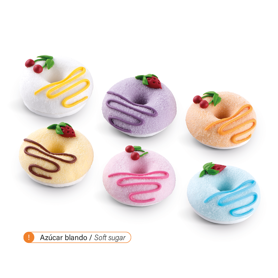 Surtido de donuts colores varios de azúcar suave h40mm (30 u.) · 30 unidades · Artipas