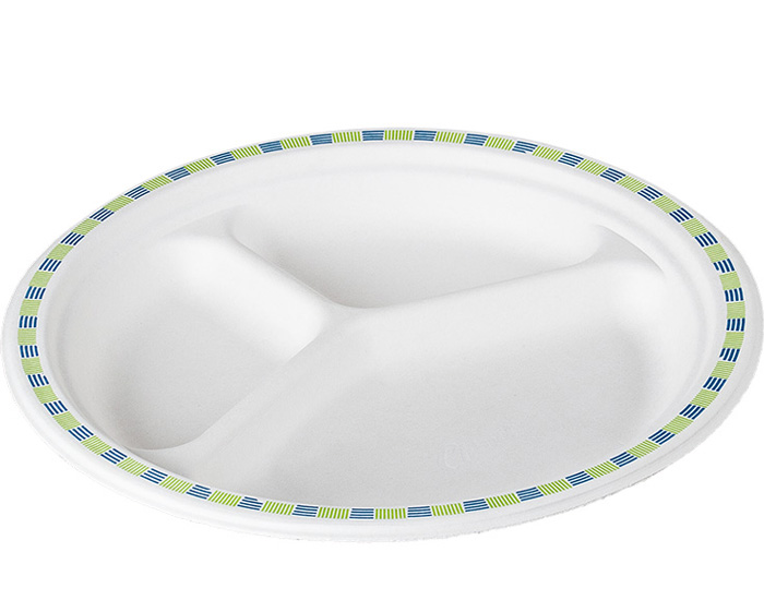 Plato Redondo Caña De Azucar 3 Compartimentos Cenefa Chinet Ø26cm. (C/540uds B/135uds) · 540 unidades · VasoMadrid