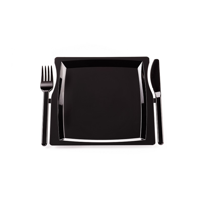 Plato Con Cubiertos Negro 19x18,5cm. (C/100uds B/10uds) · 100 unidades · VasoMadrid