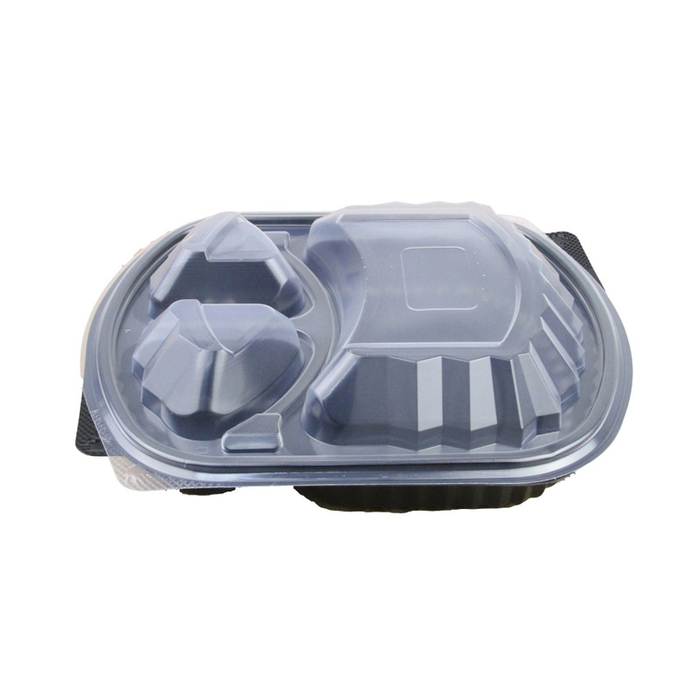 Barqueta Negra Pp. 3 Comp + Tapa Transparente 1000cc. 20x24x7cm. REUTILZIABLE(C/250uds) · 250 unidades · VasoMadrid