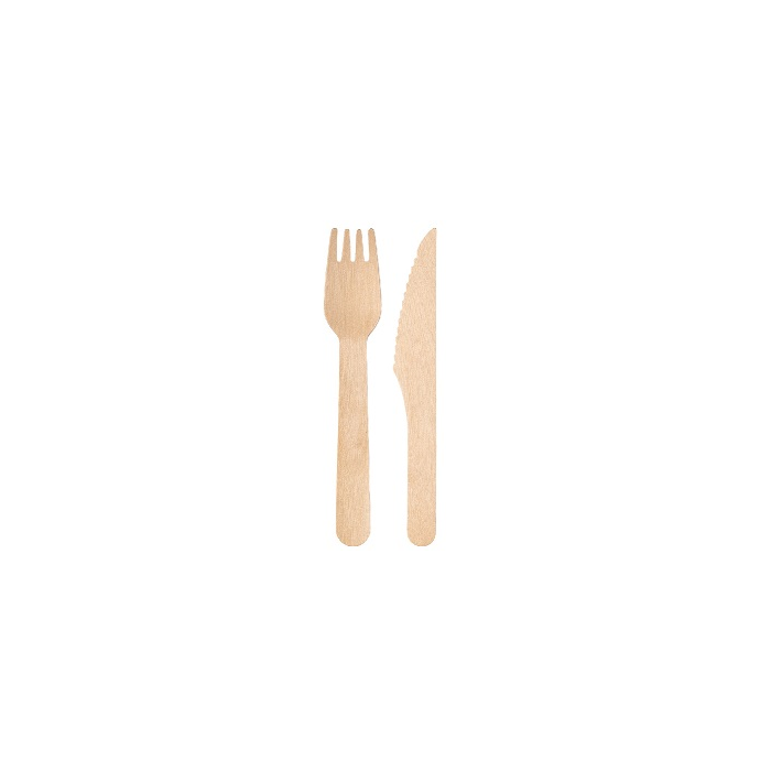Set Madera Cuchillo+Tenedor Embolsado Papel Kraft (C/500uds) · 500 unidades · VasoMadrid