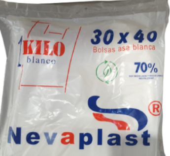 Bolsa Asa 30x40 Blanca G-200 Reutilizable 70% Reciclado · paquete de 1 kg · Sierra Nevada
