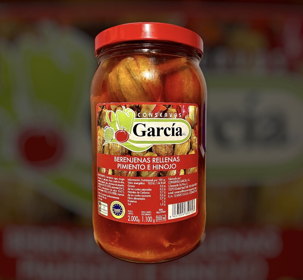 Berenjenas Embuchadas García · caja de 5 tarros de 2,3 kg (10/12 piezas) · 5 unidades · Conservas García