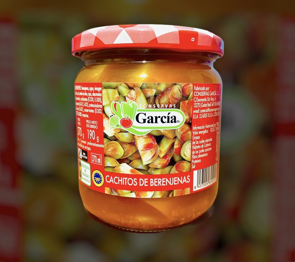 Cachitos De Berenjenas García · caja de 12 tarros de 500 g (7/9 piezas) · 12 unidades · Conservas García