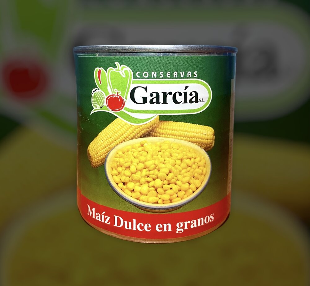 Maíz Dulce Pac-3 García · caja de 8 latas de 600 g · 8 unidades · Conservas García