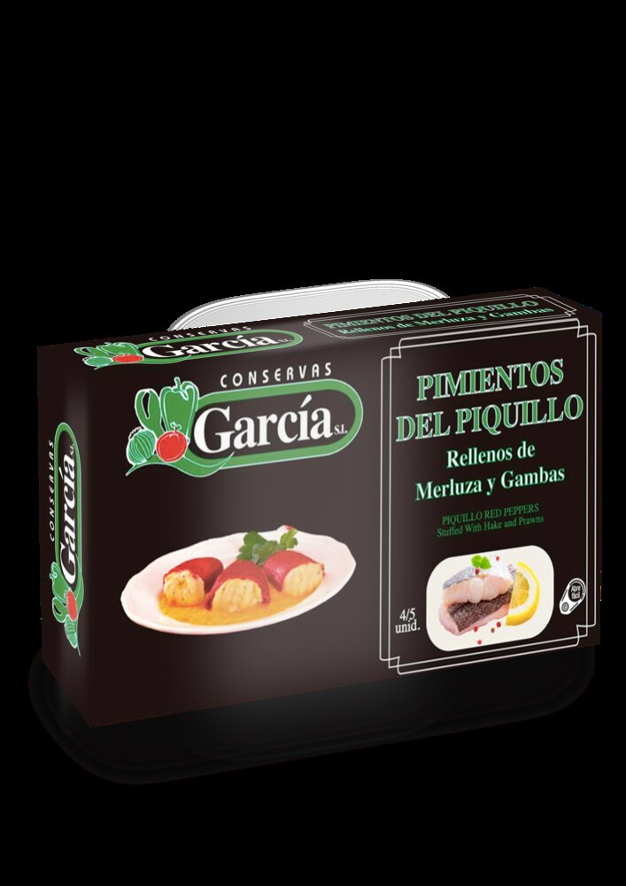 Pimientos Piquillo Rell. Merluza García · caja de 12 latas de 250 g (4-6 piezas) · 12 unidades · Conservas García