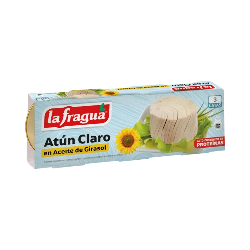 Atún Claro en Girasol Lata RO-85 Pack-3 (Thunnus albacares) - F.A.(95% Tronco - 5% Migas) · 32 unidades · La Fragua